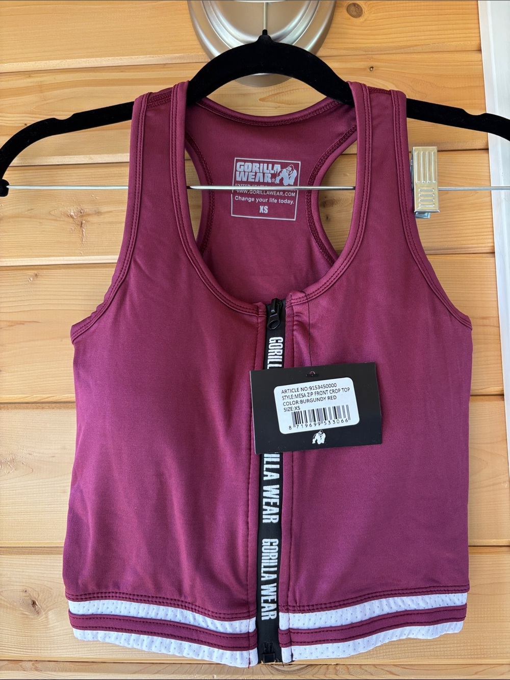 NWT Gorilla Wear Zip-Front Athletic Crop Top - Burgundy Red